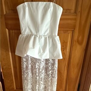 Amanda Uprichard Cream Strapless Peplum Dress